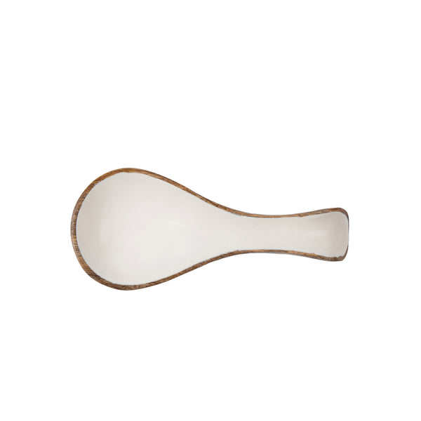 Gracie Spoon Rest - Mango Wood & Enamel - White