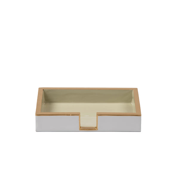 Gracie Enameled Color Block Amelia Guest Towel Tray - White & Taupe