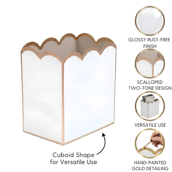 Gracie Scarlett Wastebasket White & Taupe