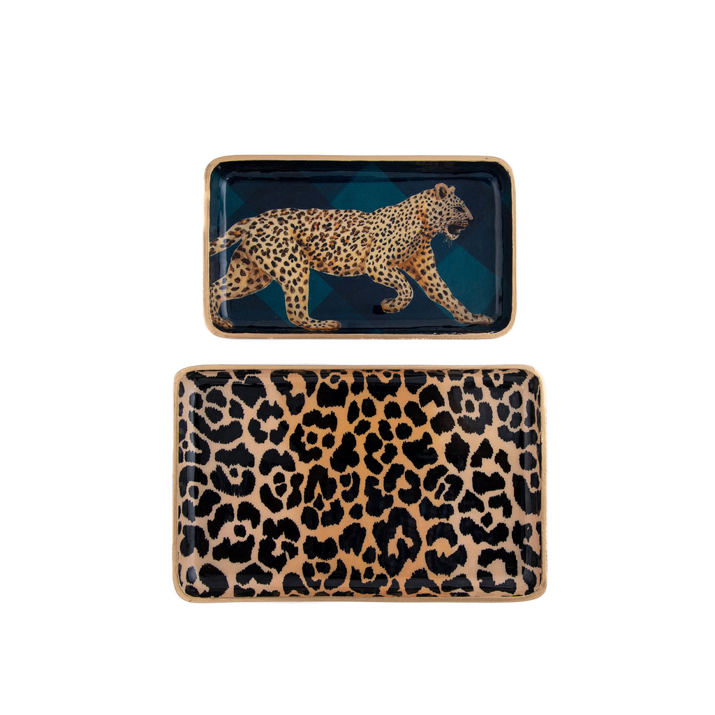 Leopard on Sussex Plaid Rowan Tray Set