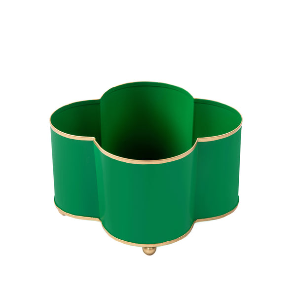 Mattie Quatrefoil Cachepot Planter - Emerald Green