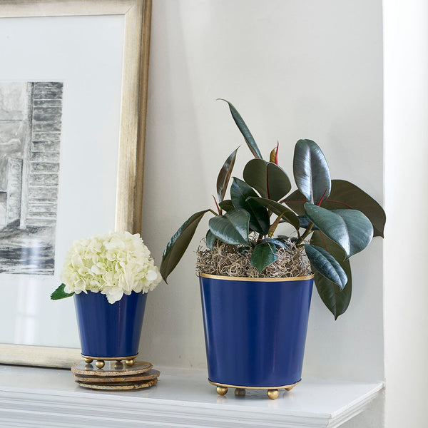 Mattie Round Cachepot Planter - Indigo Blue