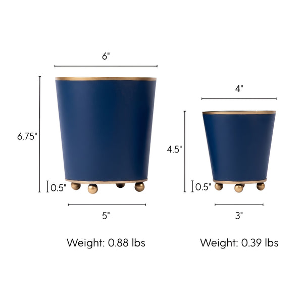 Mattie Round Cachepot Planter - Indigo Blue