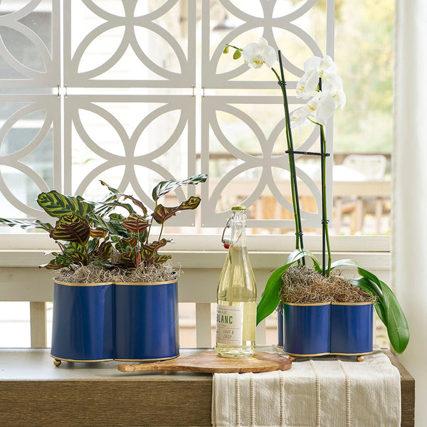 Mattie Quatrefoil Cachepot Planter - Indigo Blue