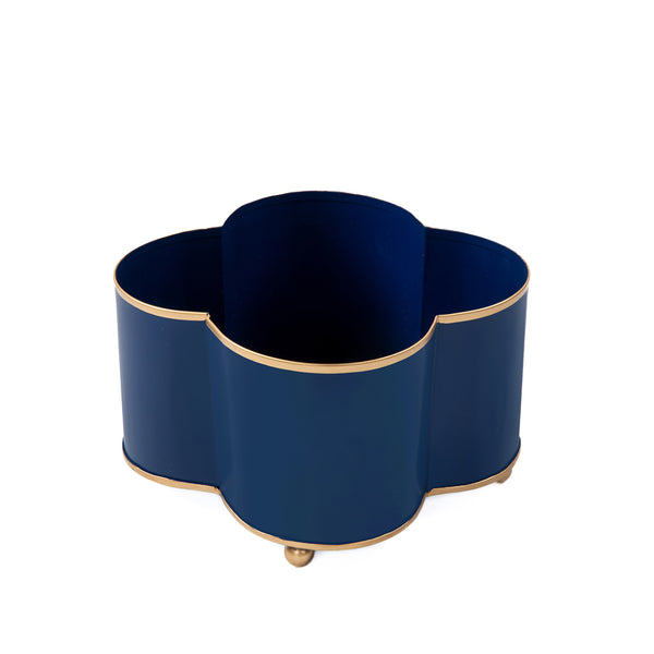 Mattie Quatrefoil Cachepot Planter - Indigo Blue