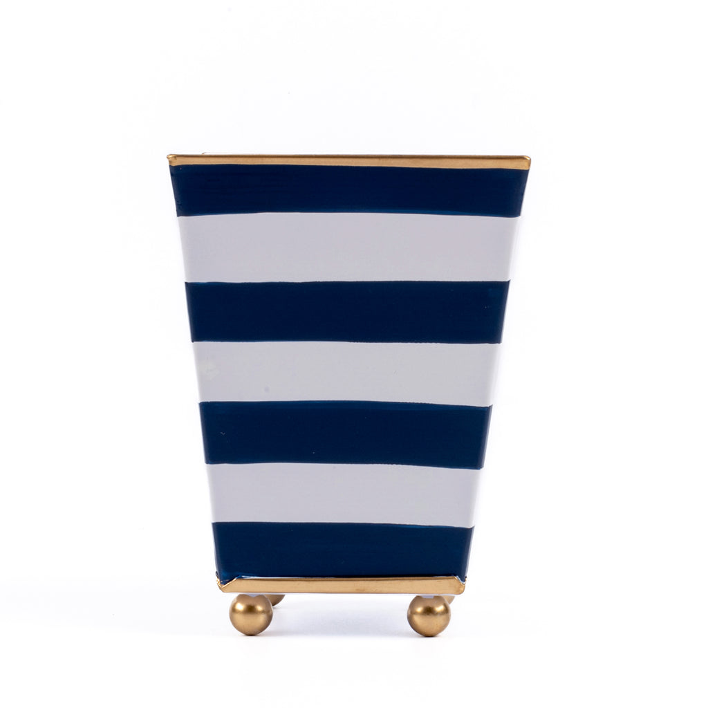 Horizontal Stripe Hand Painted Square Cachepot Planter