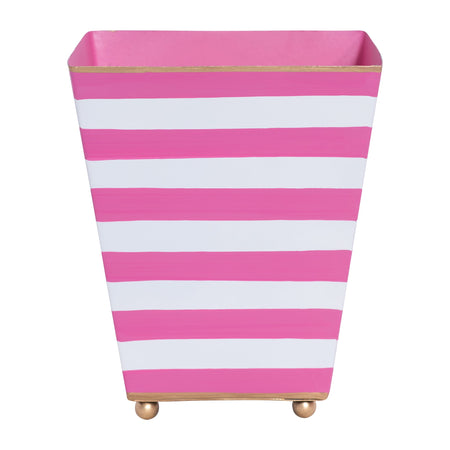 Brushed Stripe Hand Painted Square Cachepot Planter - Coral & Candy Pink