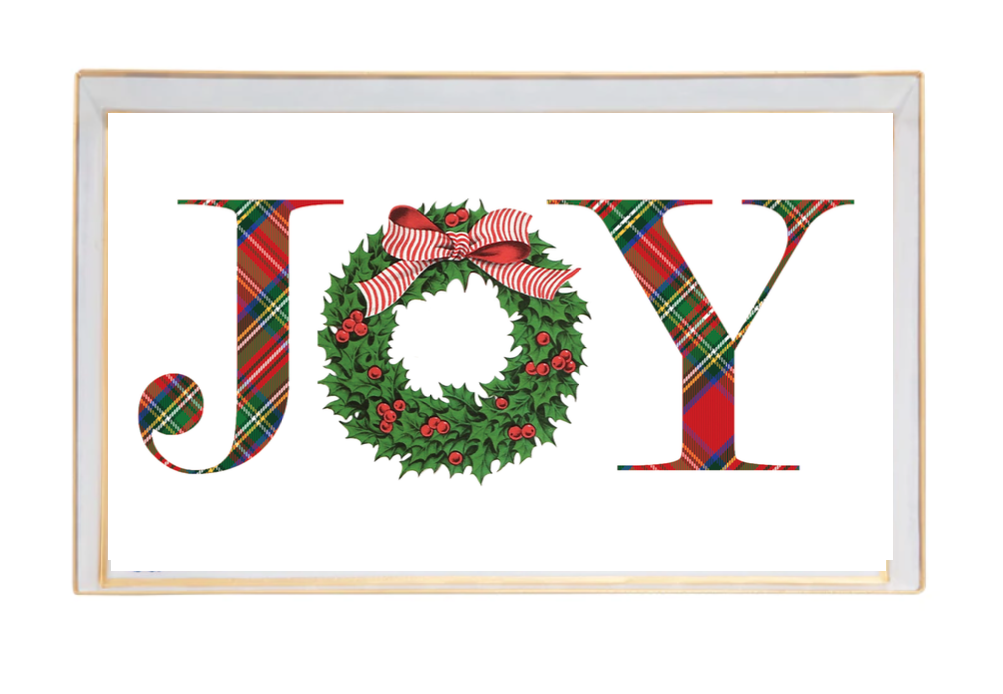 Joy Wreath Enameled Oliver Tray 8x12