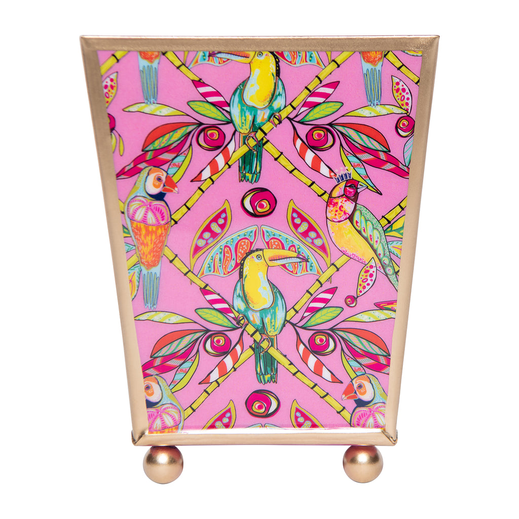 Bamboo Birds Enameled Square Cachepot Planter