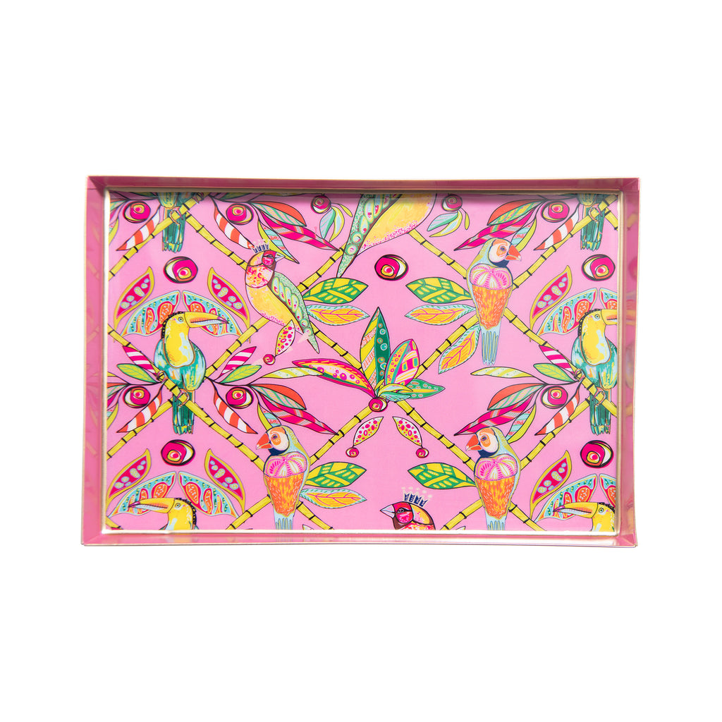 Bamboo Birds Enameled Oliver Tray 8x12