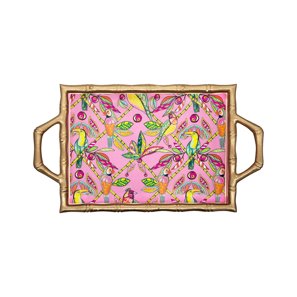 Bamboo Birds Enameled Chang Mai Tray 10x14