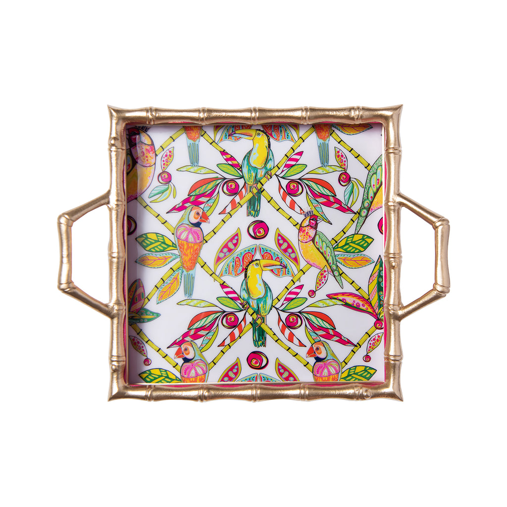 Bamboo Birds Enameled Chang Mai Tray 12x12