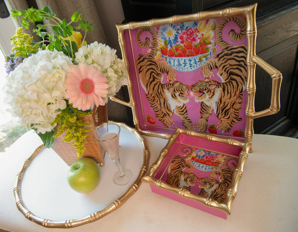Tigers Enameled Chang Mai Tray 12x12