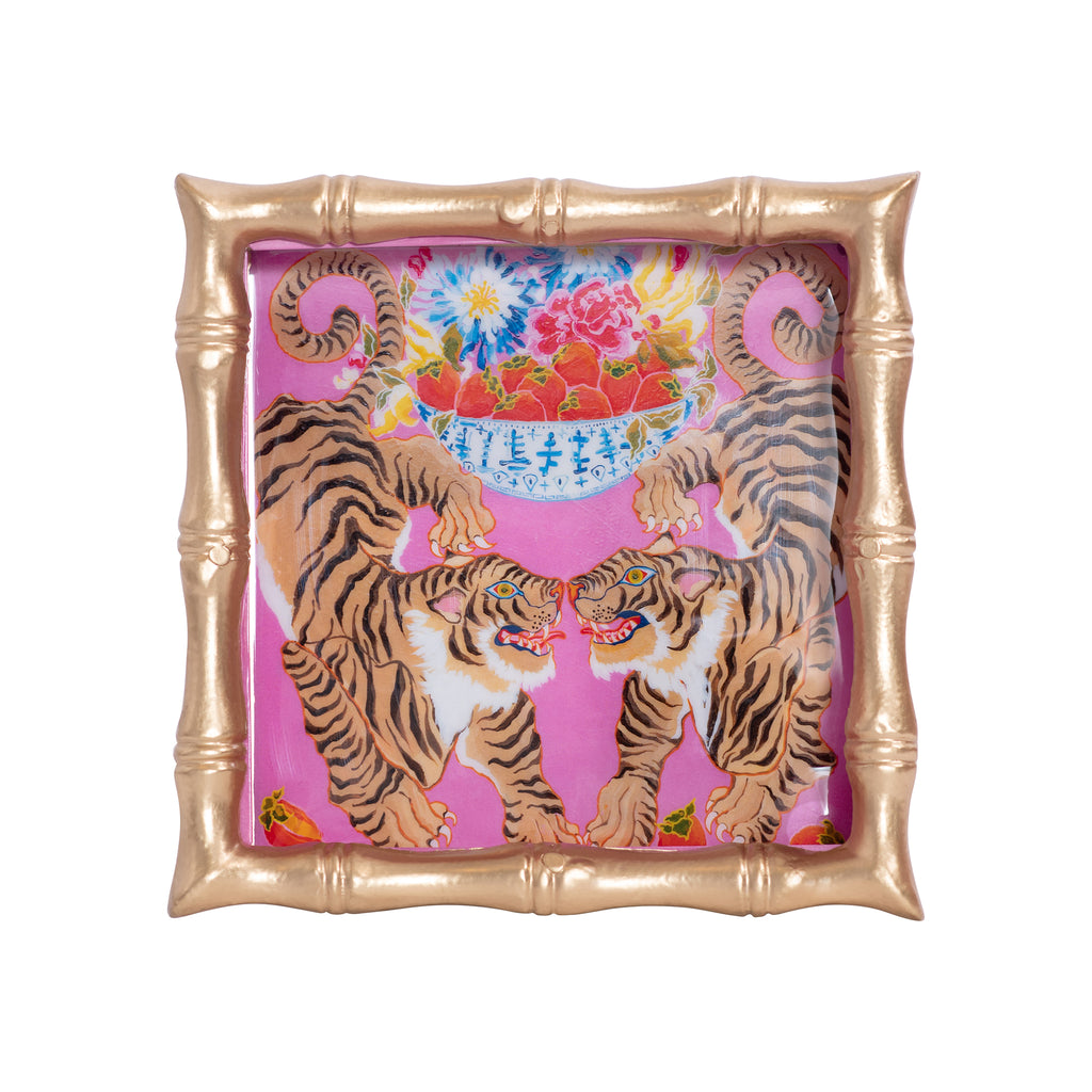 Tigers Enameled Chang Mai Tray 6x6