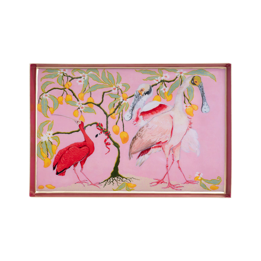 Spoonbill Birds Enameled Oliver Tray 8x12
