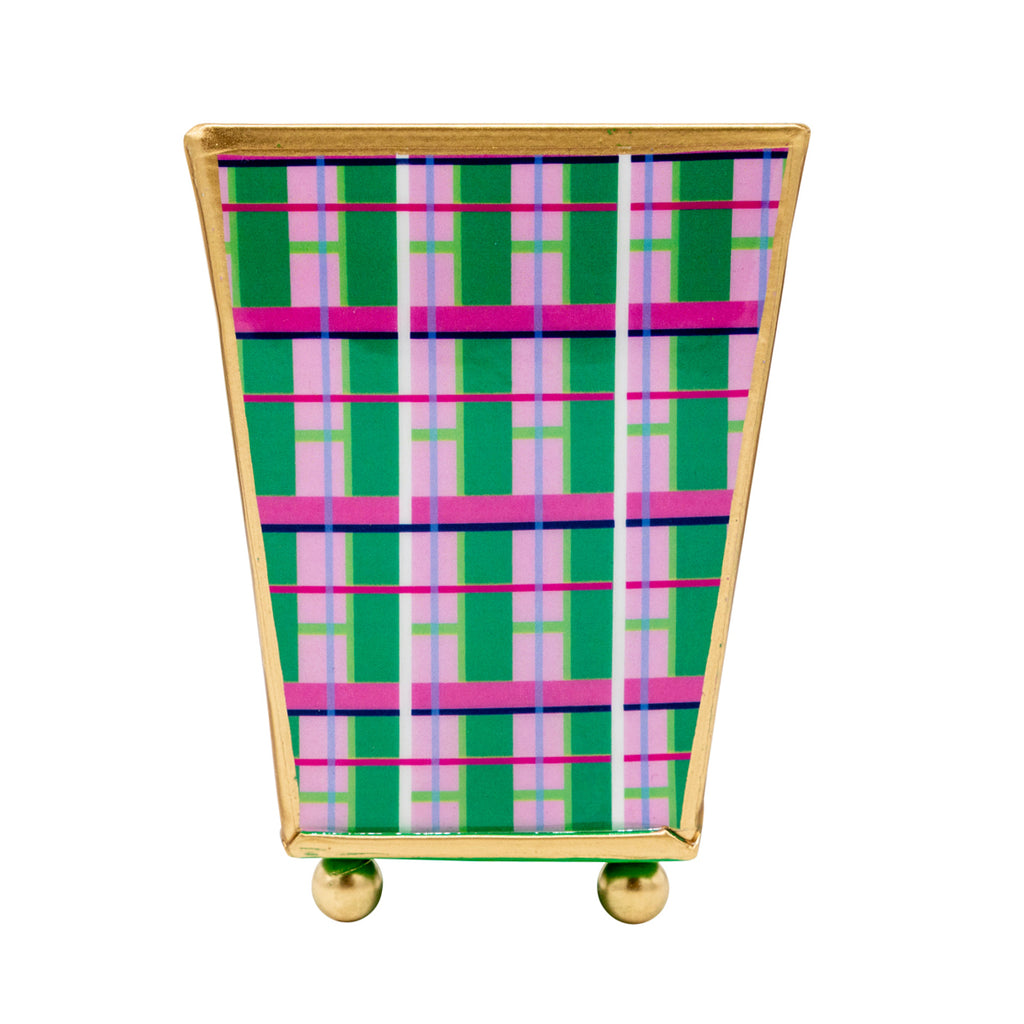 Mad Plaid Enameled Square Cachepot Planter