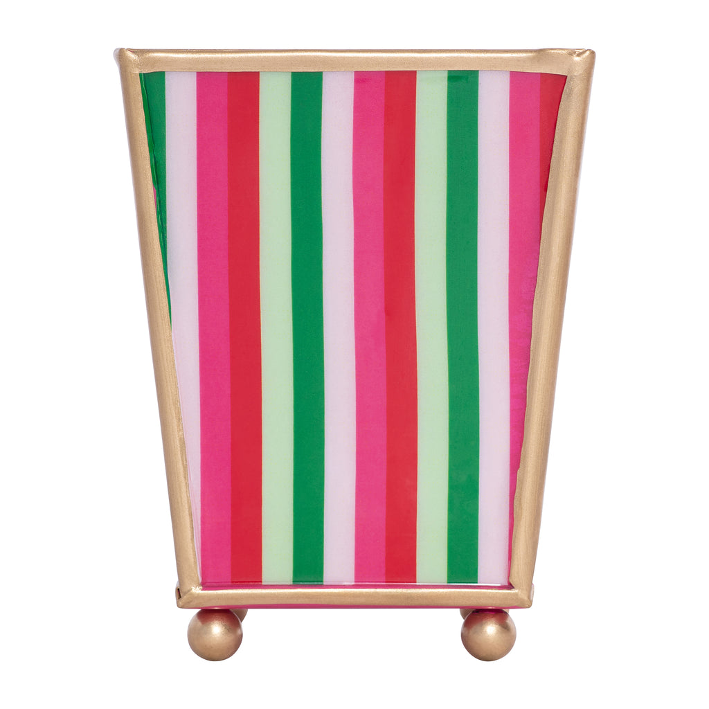 Joy Stripe Enameled Square Cachepot Planter