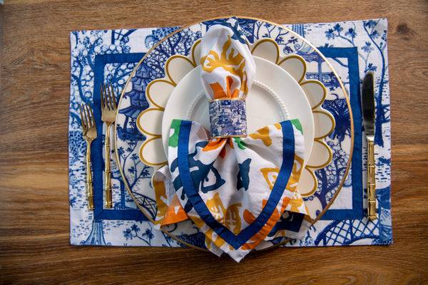Garden Party Enameled Napkin Ring (4pk) - Blue