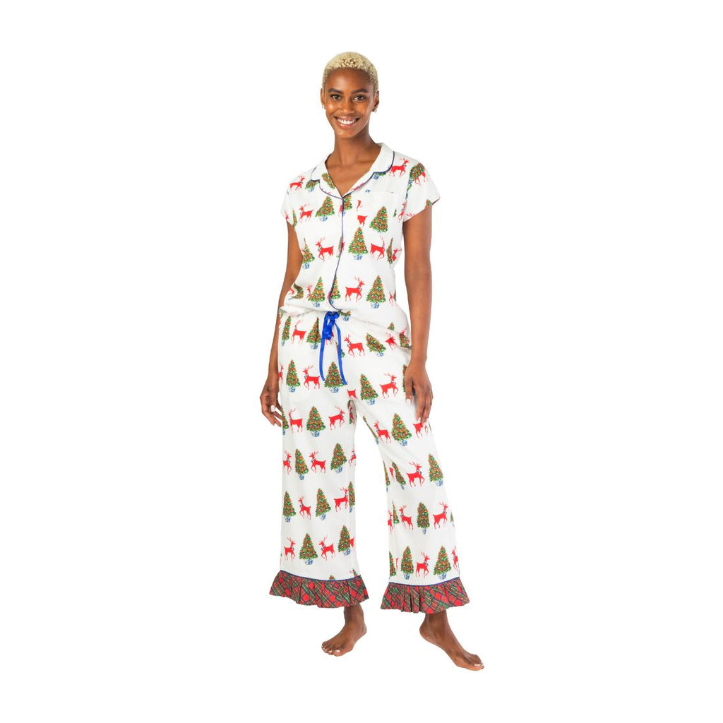 Royal Tartan Forest Luxe Sateen Capri Pajama Set