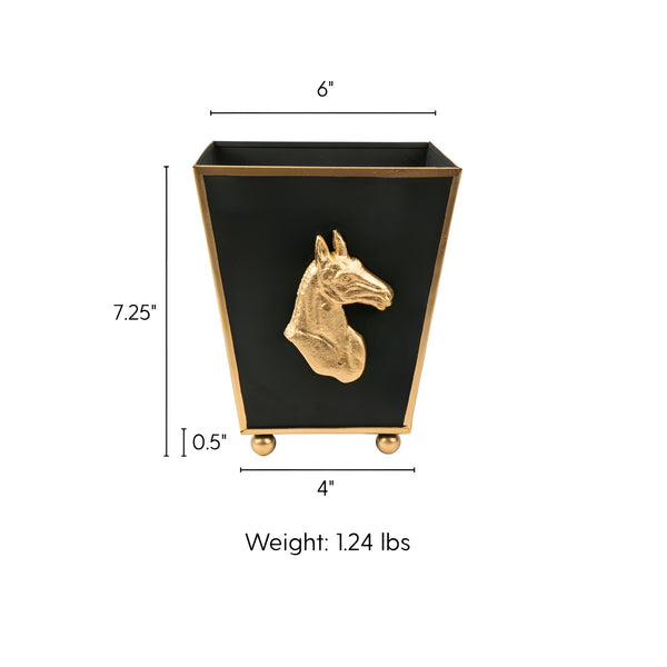 Regency Horse Head Square Cachepot Planter Black