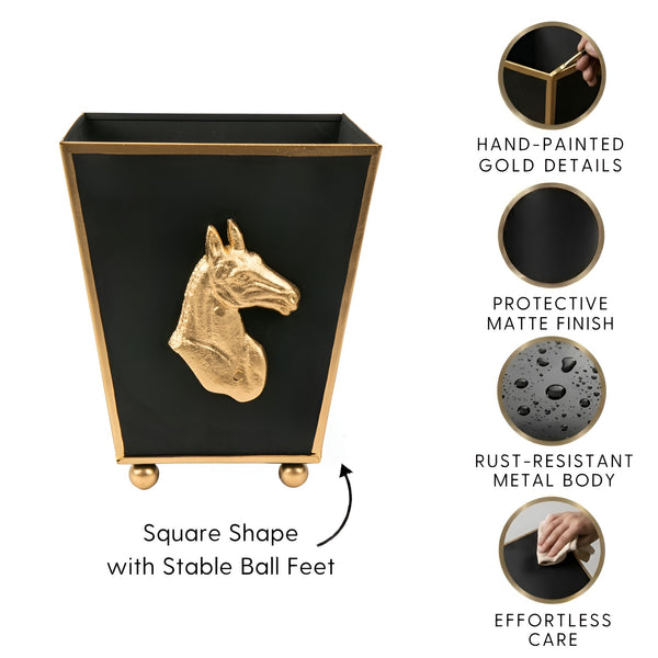 Regency Horse Head Square Cachepot Planter Black
