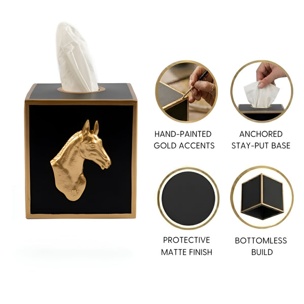 Regency Horse Head Tissue Box Cover Black