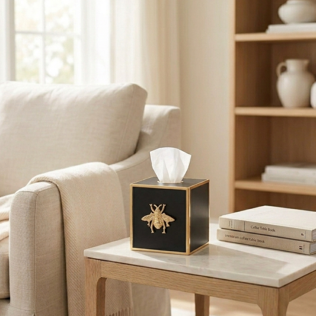 Regency Bee Tissue Box Cover Black