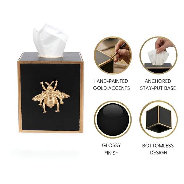Regency Bee Tissue Box Cover Black