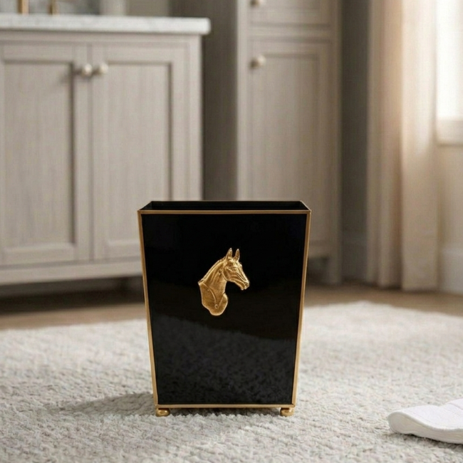 Regency Horse Head Square Wastebasket Black 9