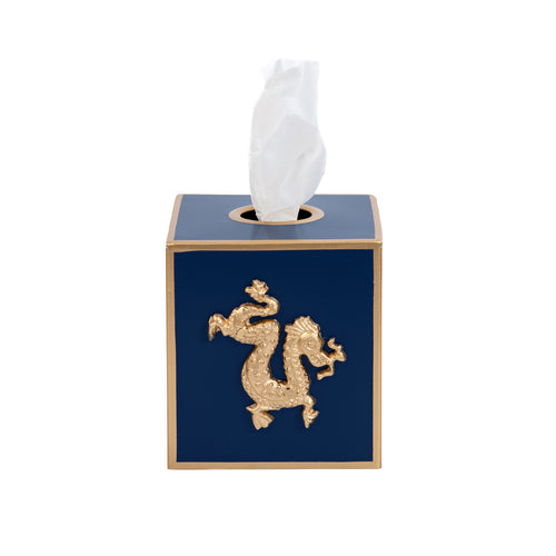 Regency Dragon Tissue Box Cover - Indigo Blue