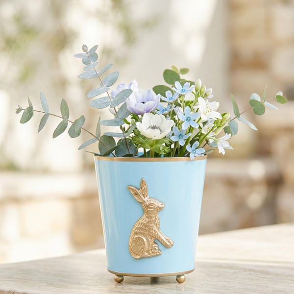 Regency Rabbit Round Cachepot Planter Light Blue