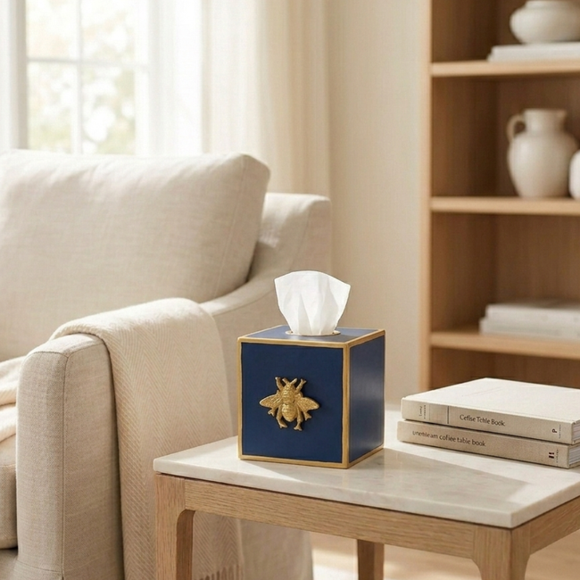 Regency Bee Tissue Box Cover Navy