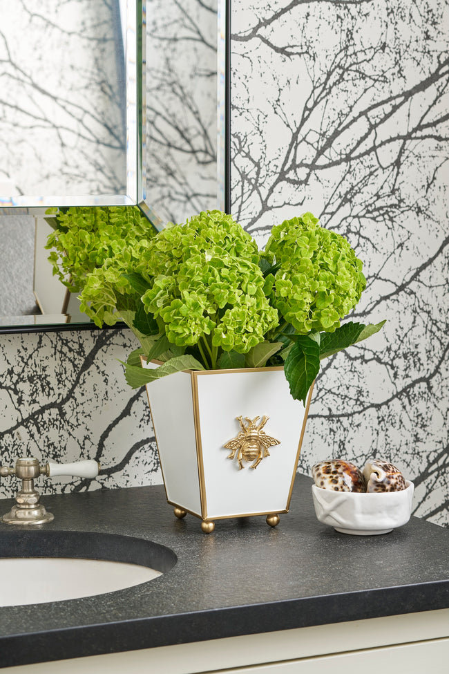 Regency Bee Square Cachepot Planter White