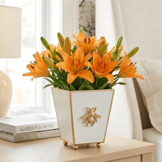 Regency Bee Square Cachepot Planter White