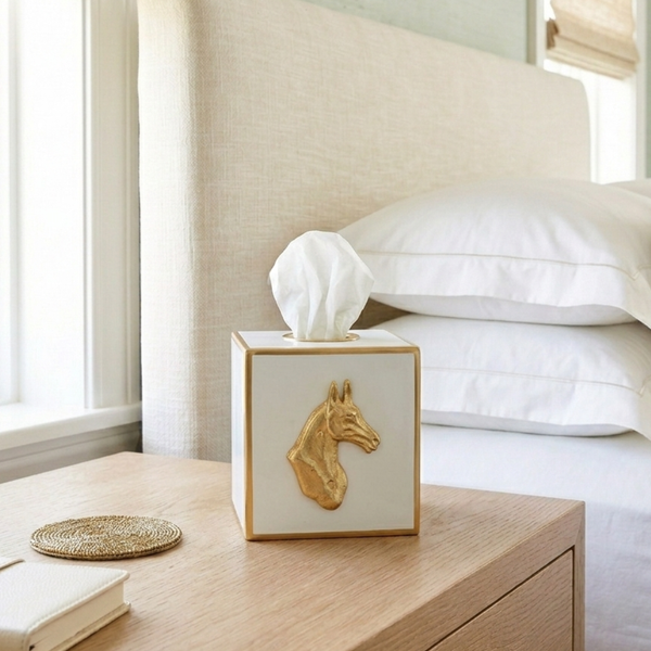 Regency Horse Head Tissue Box Cover - White