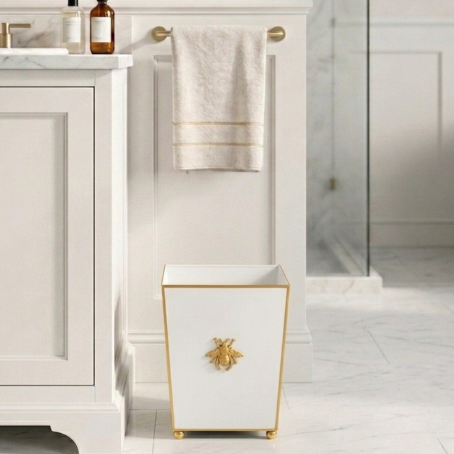 Regency Bee Wastebasket White