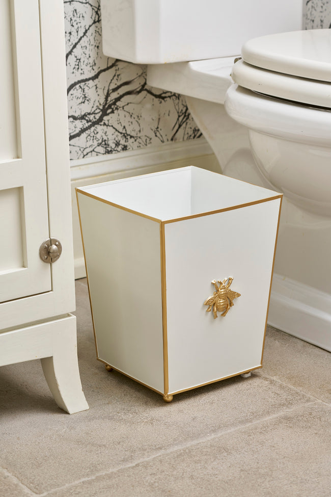 Regency Bee Wastebasket White