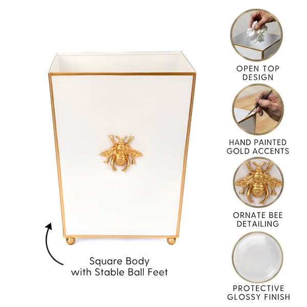 Regency Bee Wastebasket White