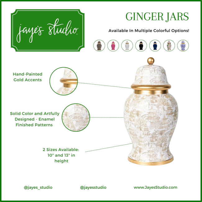 Garden Party Enameled Ginger Jar - Taupe