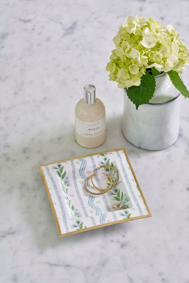 Emma Stripe Enameled Tori Trinket Tray - Blue & Green