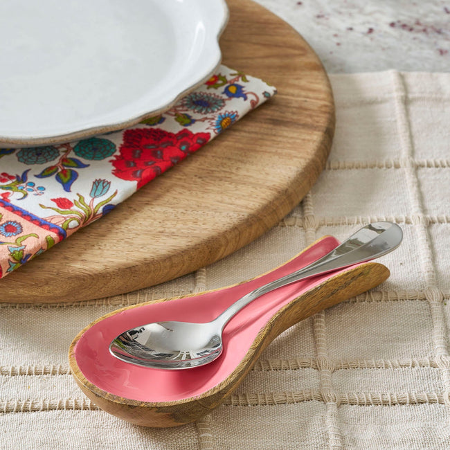 Gracie Spoon Rest - Mango Wood & Enamel - Pink