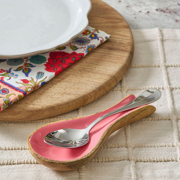 Gracie Spoon Rest - Mango Wood & Enamel - Pink