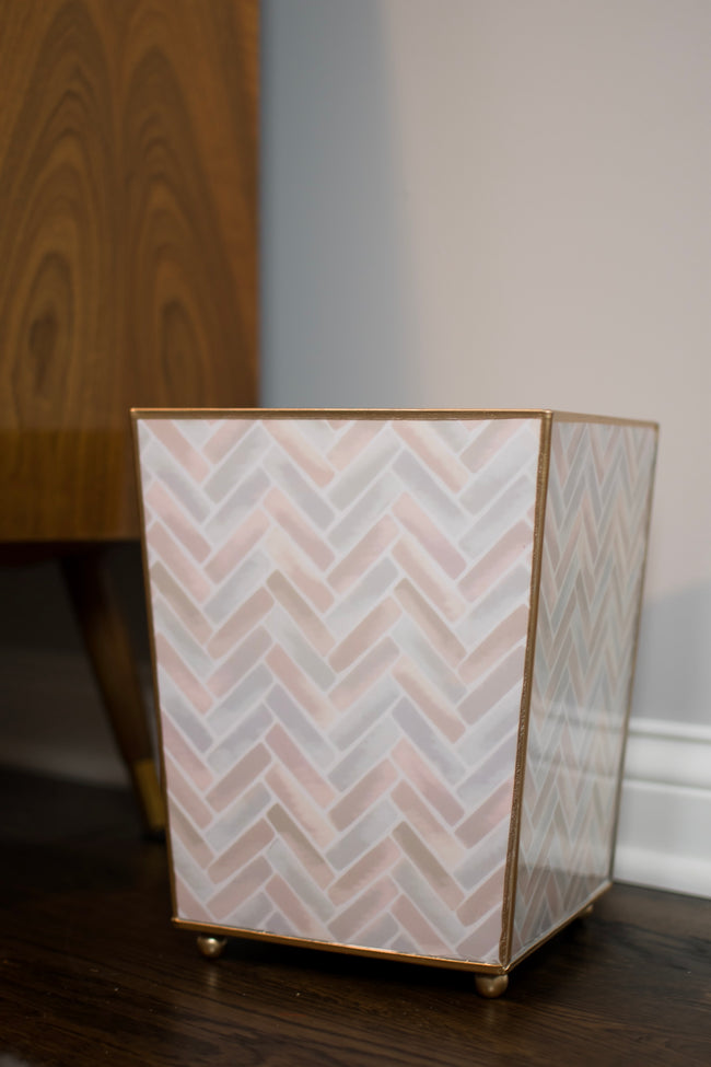 Herringbone Enameled Square Wastebasket