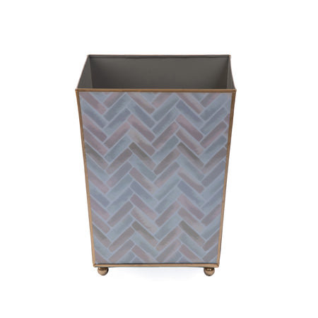 Kyoto Pagoda Enameled Square Wastebasket - White & Blue