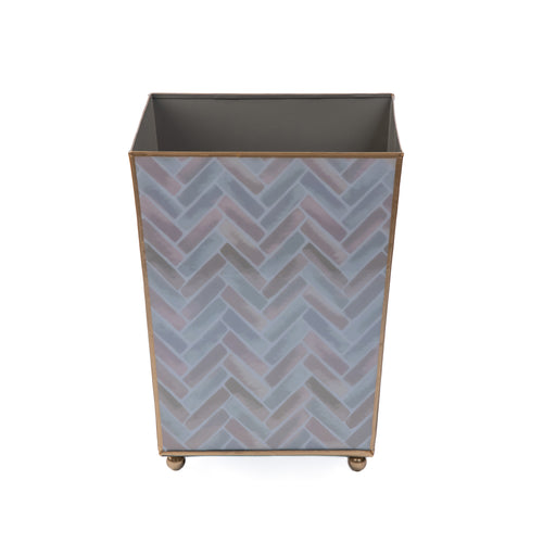 Herringbone Enameled Square Wastebasket