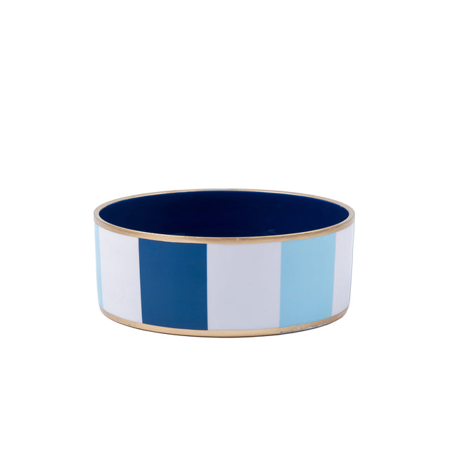 Cabana Stripe Enameled Pet Bowl - Blue & Light Blue