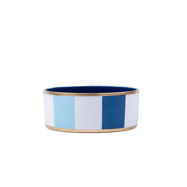 Cabana Stripe Enameled Pet Bowl - Blue & Light Blue