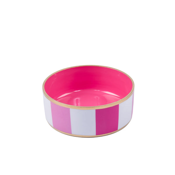 Cabana Stripe Enameled Pet Bowl - Pink & Light Pink