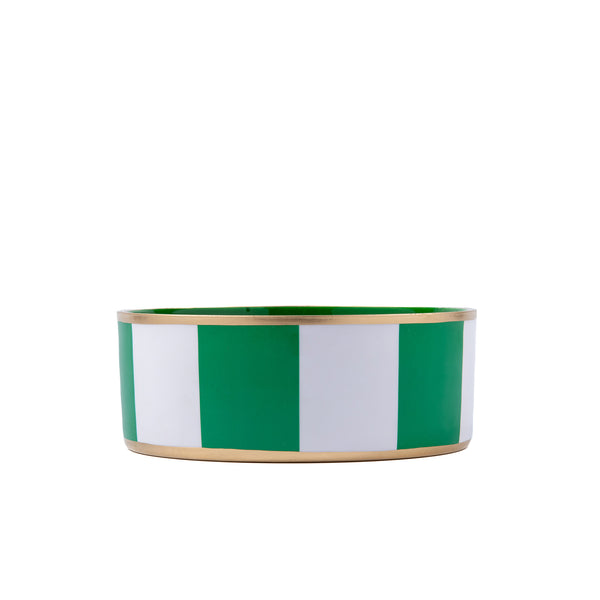 Block Stripe Enameled Pet Bowl - White & Green