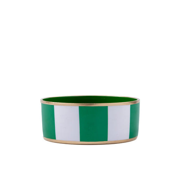 Block Stripe Enameled Pet Bowl - White & Green